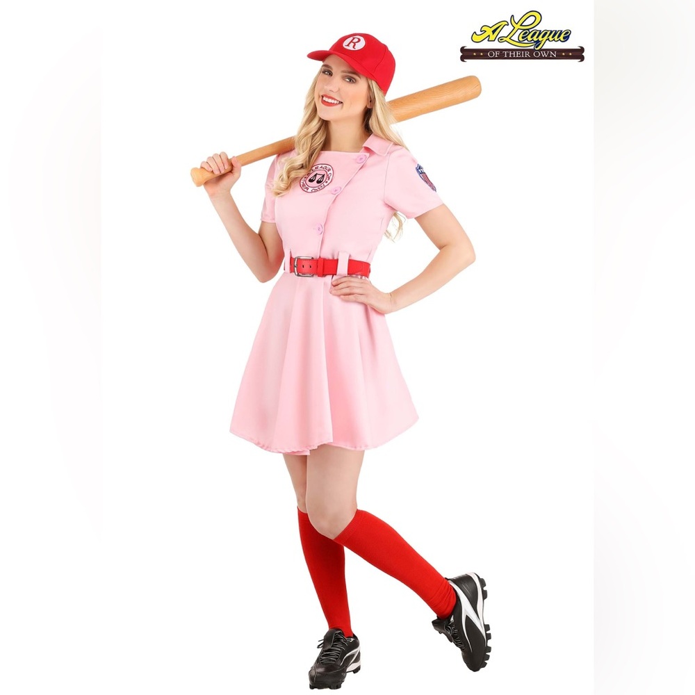 A League of Their Own Pink Costume Dress with Red Cap